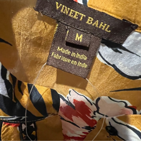 Anthropologie gold mustard floral long sleeve silk shirt M - Picture 10 of 10